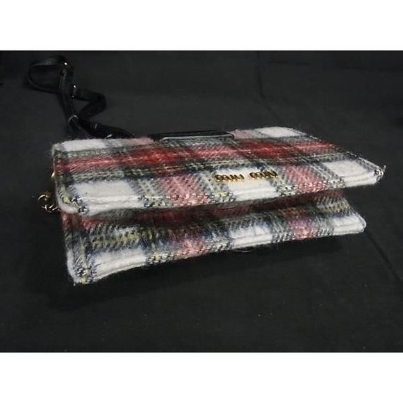 Miu Miu Wool Plaid 2WAY Shoulder Bag Mini Bag Red - Picture 6 of 8